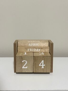 Wooden Perpetual Calendar - Natural Wood with White Numbers
